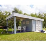 Abri de jardin bois toit plat + auvent
